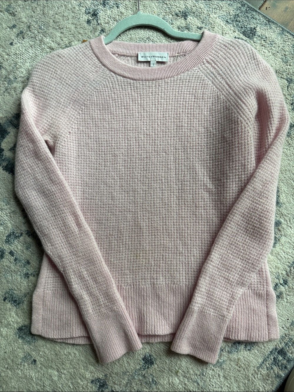 White + Warren Pink Waffle-Knit Crewneck Sweater